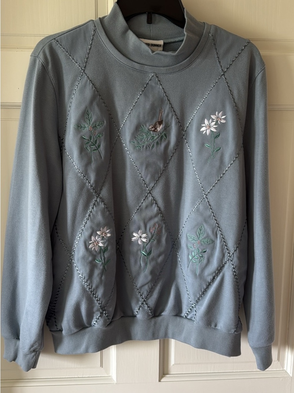 Cottage Core Embroidered Diamond Quilt mock neck Sweater